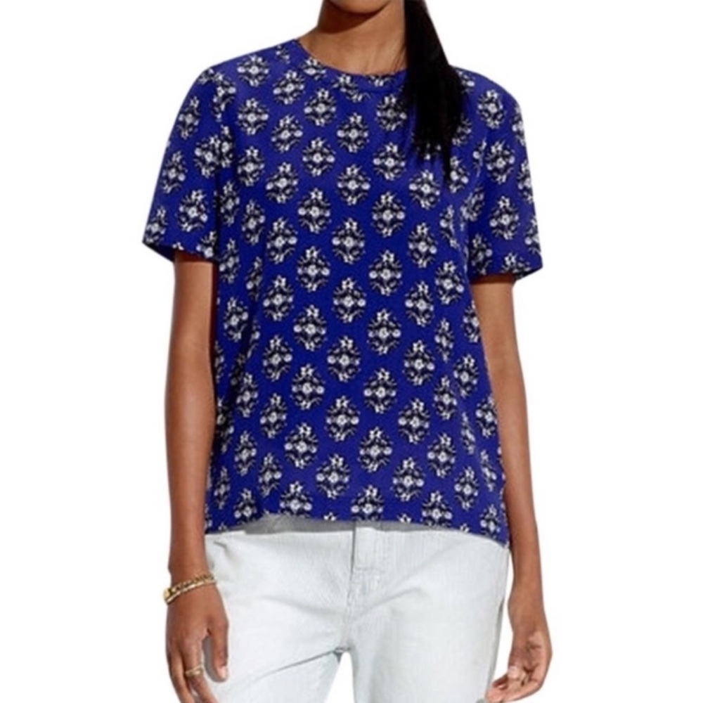Madewell Silk Tee in Floral Woodcut